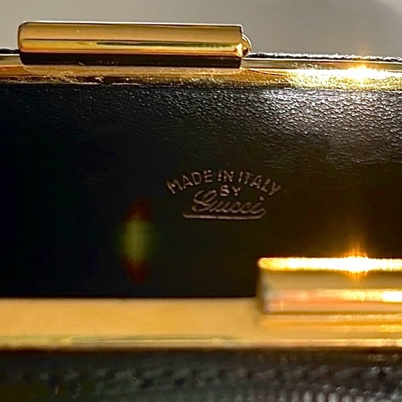 Gucci Lizard Skin RARE Evening Bag / Minaudière Purse on Gold Tone Chain Vintage - Picture 12 of 12